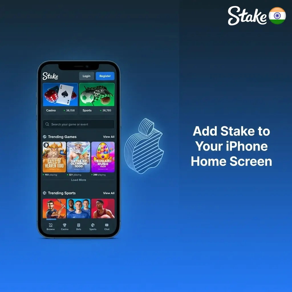 iPhone Safari Share menu showing Add to Home Screen option to install Stake PWA on iOS 12 or later