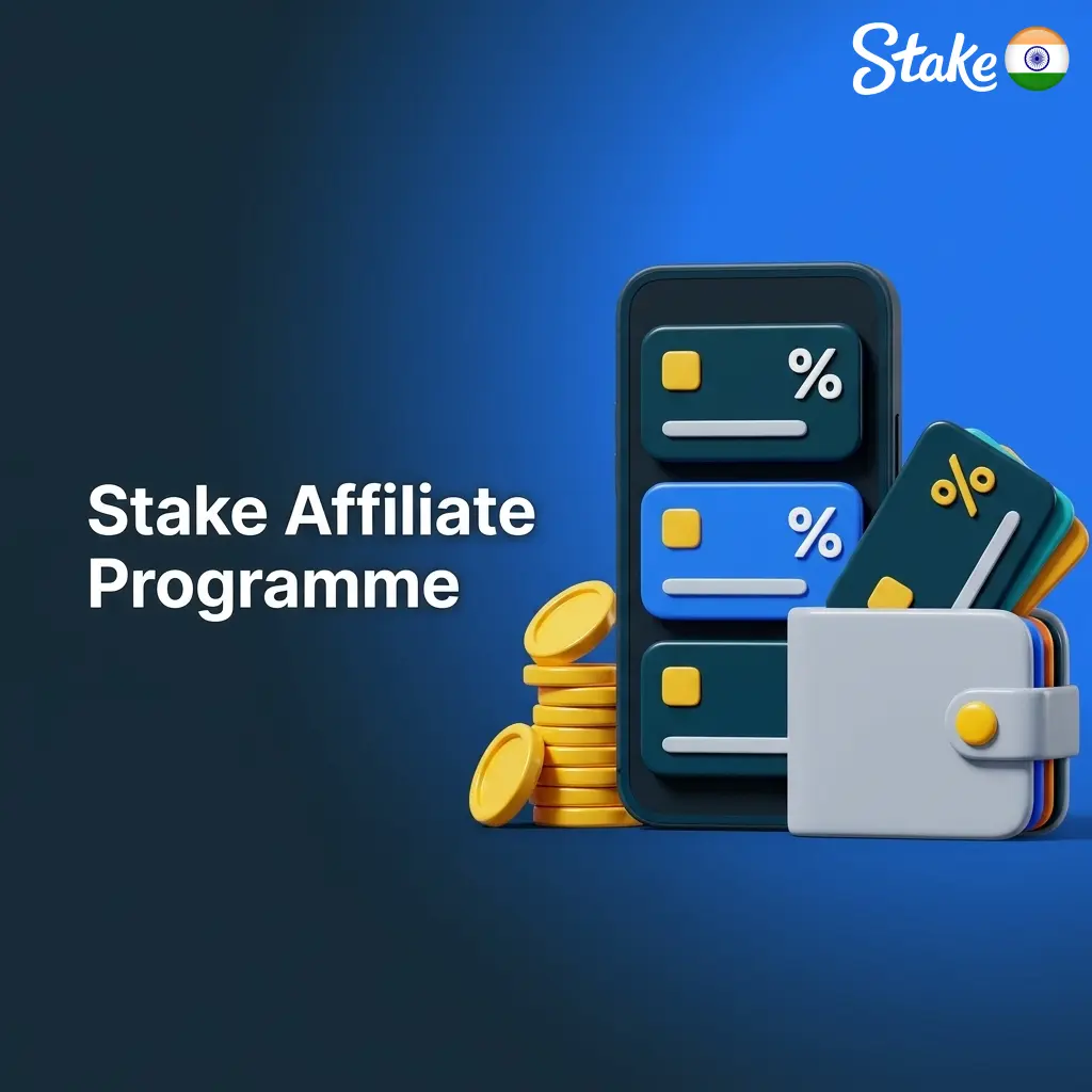 Stake affiliate programme dashboard showing referral tracking, commission structure, and marketing tools for Indian partners