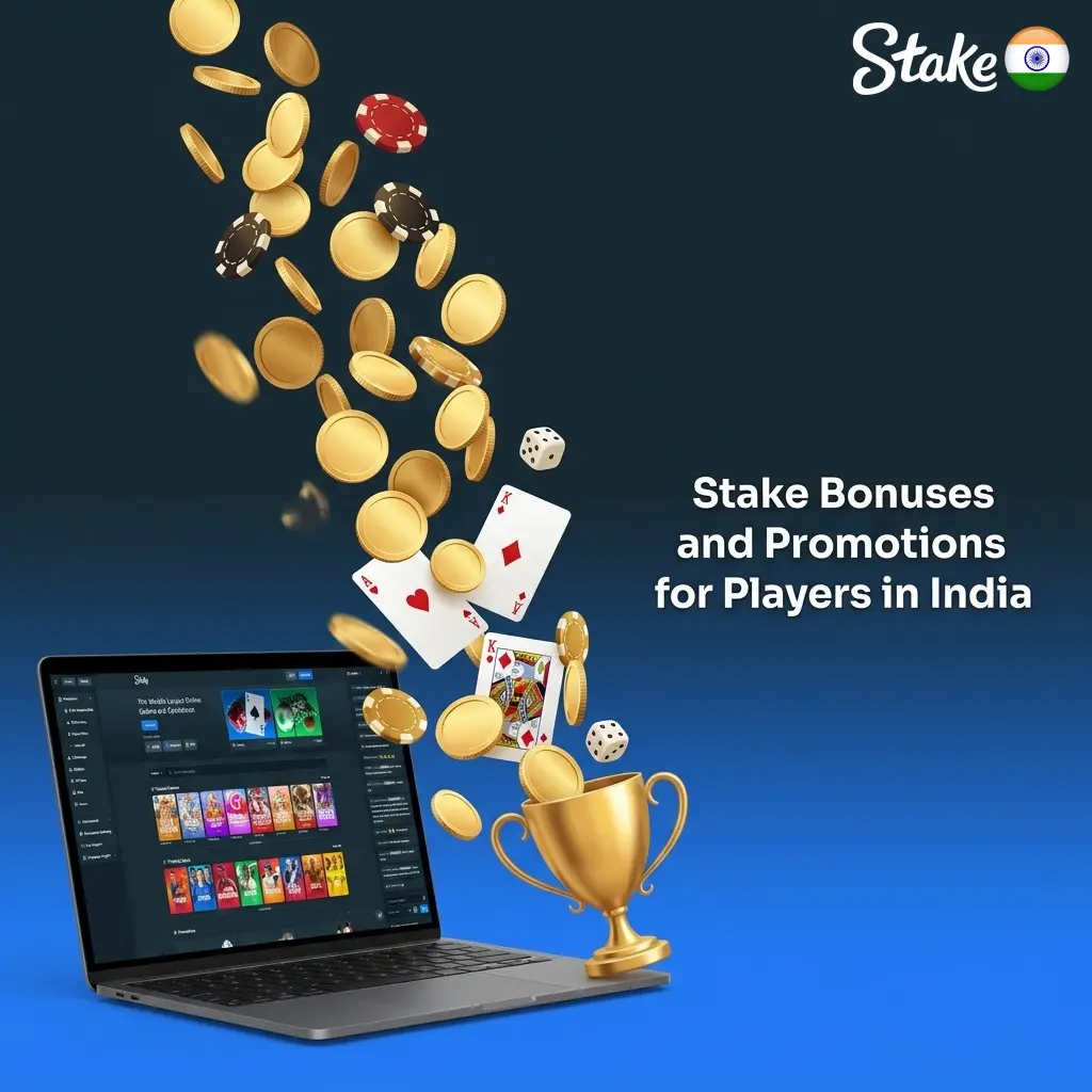 Stake promotions for India players showing Weekly Raffle, Daily Races, and Wheel Wars with USD 325000 prize pools