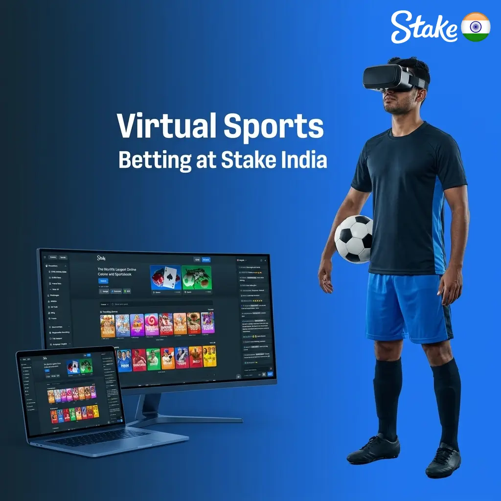 Virtual sports betting at Stake India featuring simulated football, horse racing, basketball and tennis available 24/7
